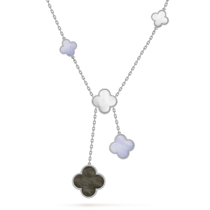 [CiCi]CLOVER MOP CHALCEDONY NECKLACE SILVER 6 MOTIF