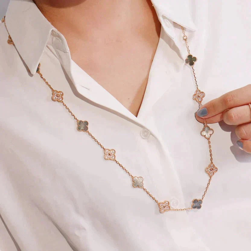 [CiCi]CLOVER 20 MOTIFS DARK MOP DIAMOND HALSKETTE
