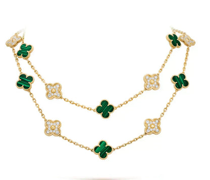 [CiCi]CLOVER 20 MOTIFS MALACHITE DIAMOND NECKLACE