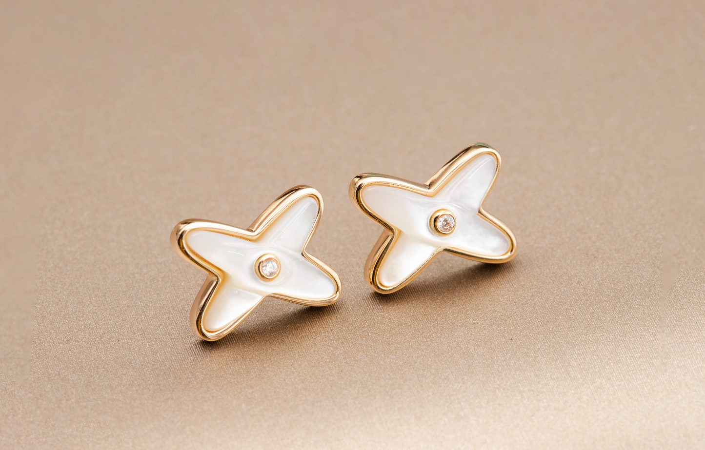 [CiCi]JEUX DE WHITE MOP ROSE GOLD DIAMOND EARRINGS