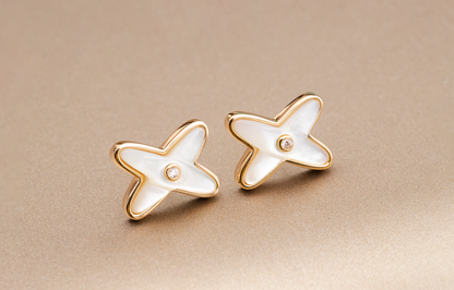 [CiCi]JEUX DE WHITE MOP PINK GOLD DIAMOND EARRINGS