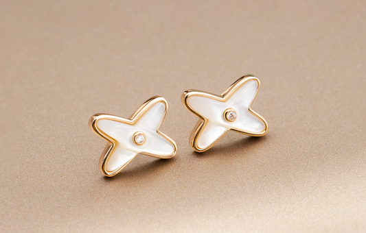 [CiCi]JEUX DE WHITE MOP PINK GOLD DIAMOND EARRINGS