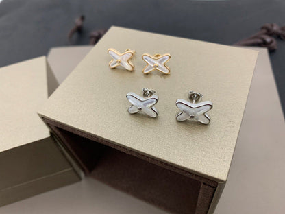 [CiCi]JEUX DE WHITE MOP SILVER DIAMOND EARRINGS