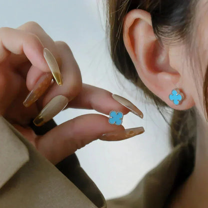 [CiCi]CLOVER MINI TUROUOISE SILVER STUD EARRINGS