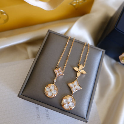 [CiCi]COLOR BLOSSOM LARIAT NECKLACE PINK GOLD WHITE MOTHER PEARL AND DIAMOND