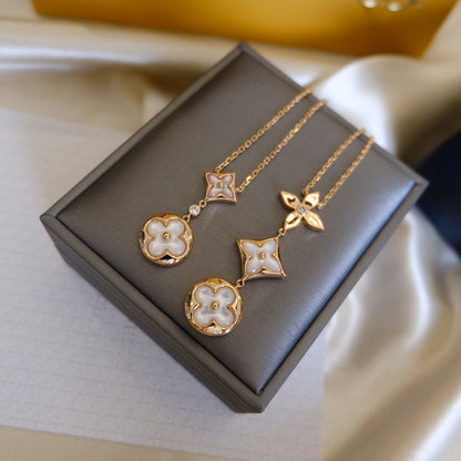 [CiCi]COLOR BLOSSOM LARIAT NECKLACE PINK GOLD WHITE MOTHER PEARL AND DIAMOND