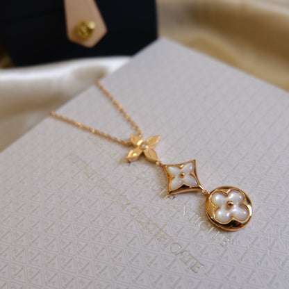 [CiCi]COLOR BLOSSOM LARIAT NECKLACE PINK GOLD WHITE MOTHER PEARL AND DIAMOND