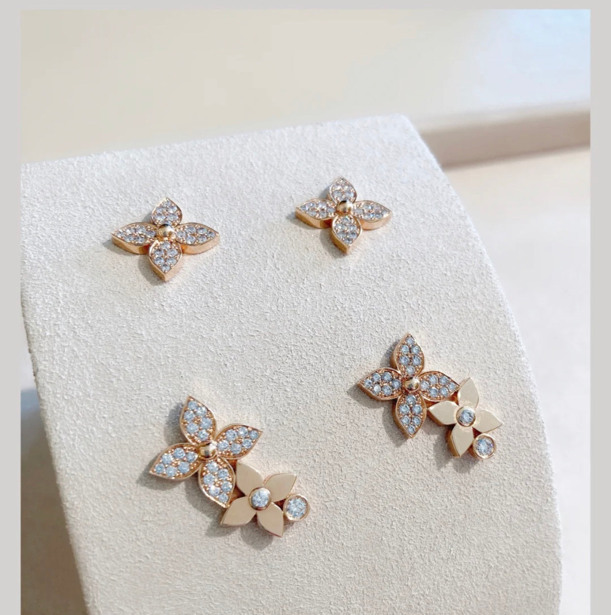 [CiCi]STAR BLOSSOM STUD EARRINGS PINK GOLD DIAMONDS