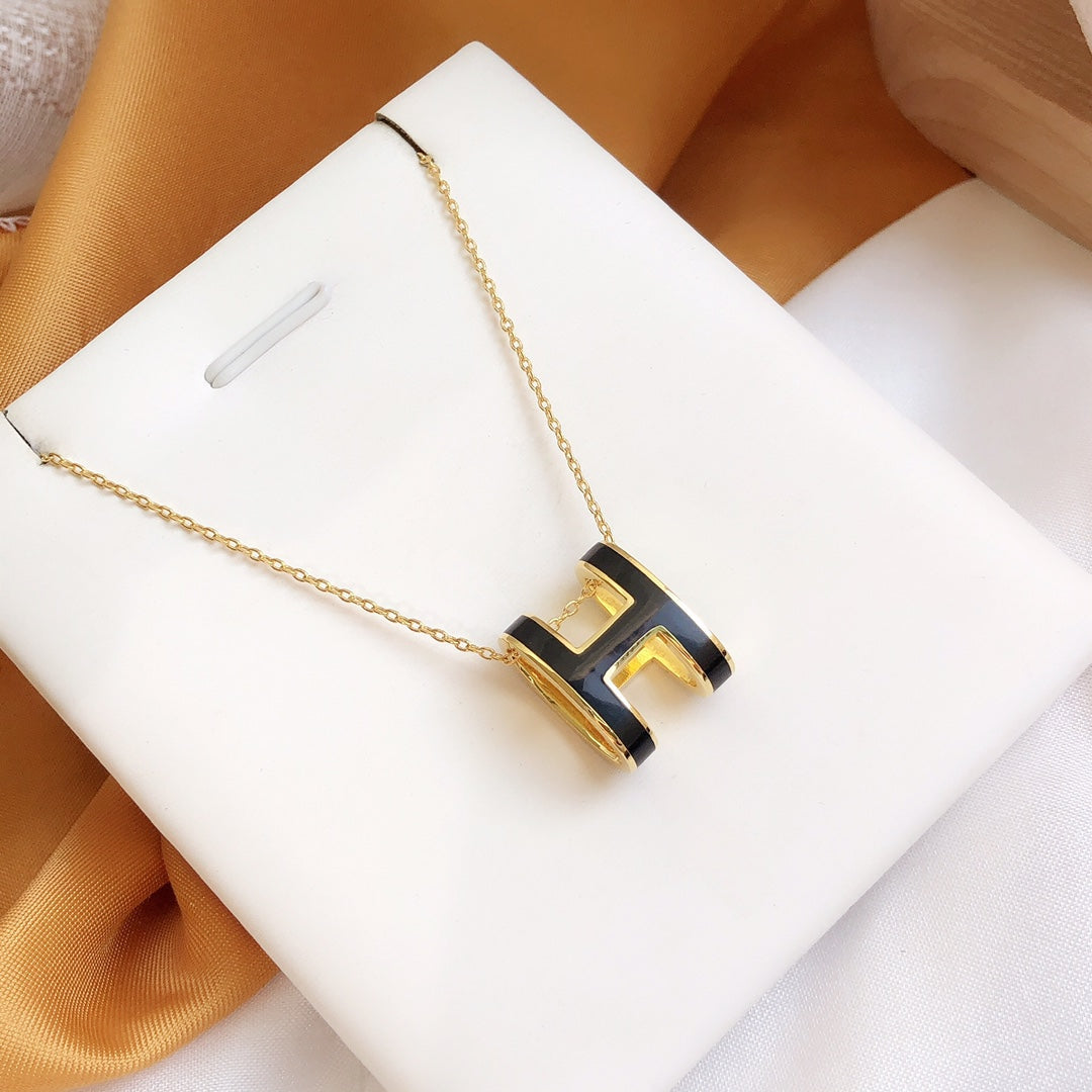 [CiCi]HM CLIC BLACK ENAMEL GOLD NECKLACE