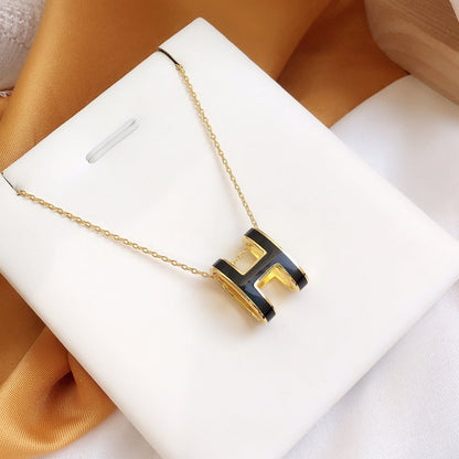 [CiCi]HM CLIC BLACK ENAMEL GOLD NECKLACE