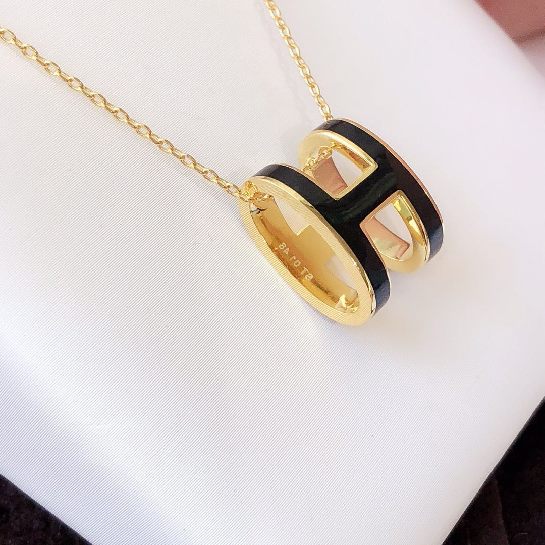 [CiCi]HM CLIC BLACK ENAMEL GOLD NECKLACE