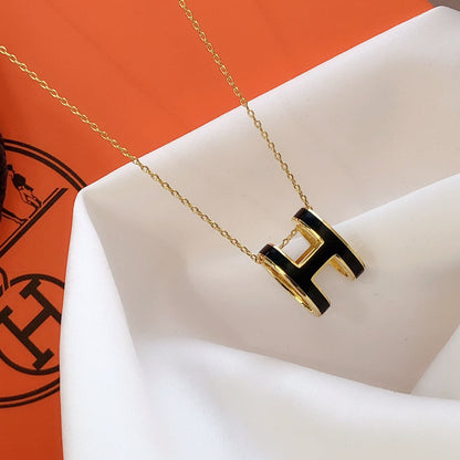 [CiCi]HM CLIC BLACK ENAMEL GOLD NECKLACE