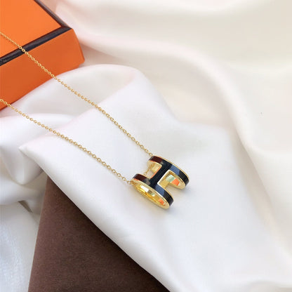 [CiCi]HM CLIC BLACK ENAMEL GOLD NECKLACE