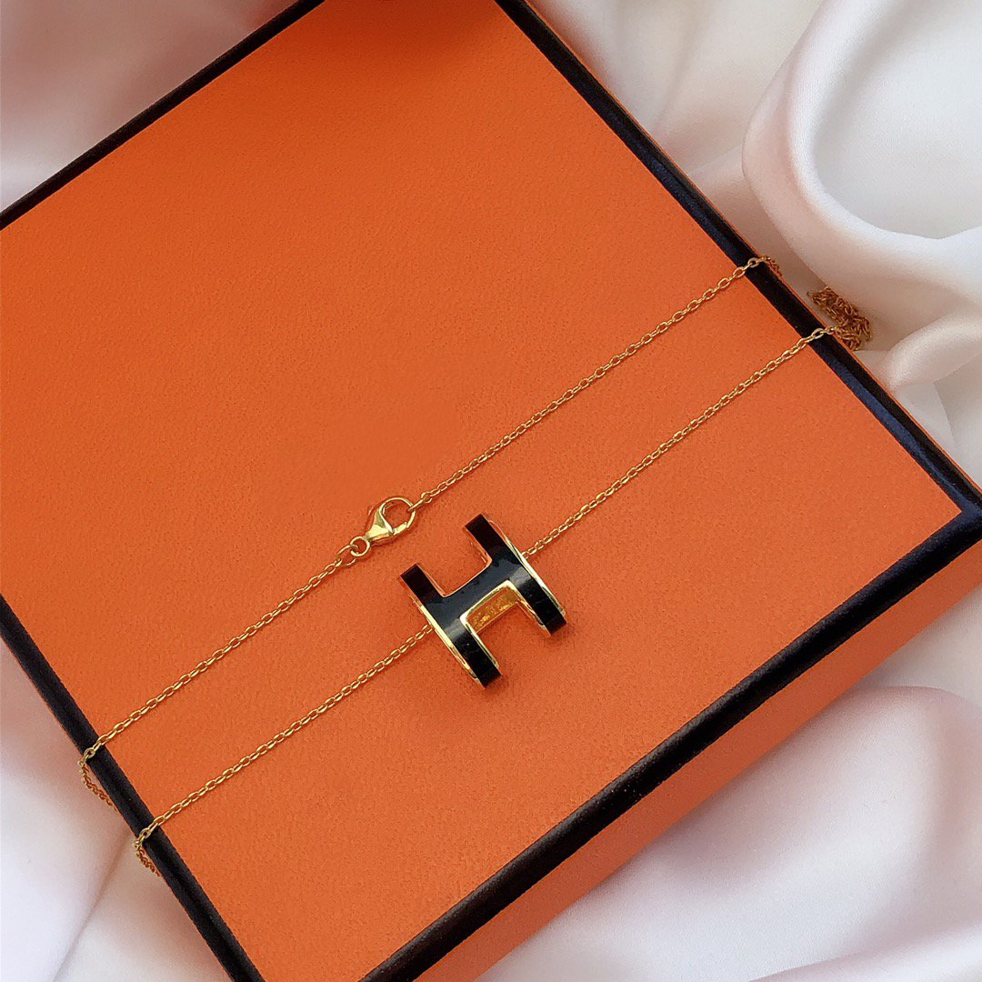 [CiCi]HM CLIC BLACK ENAMEL GOLD NECKLACE
