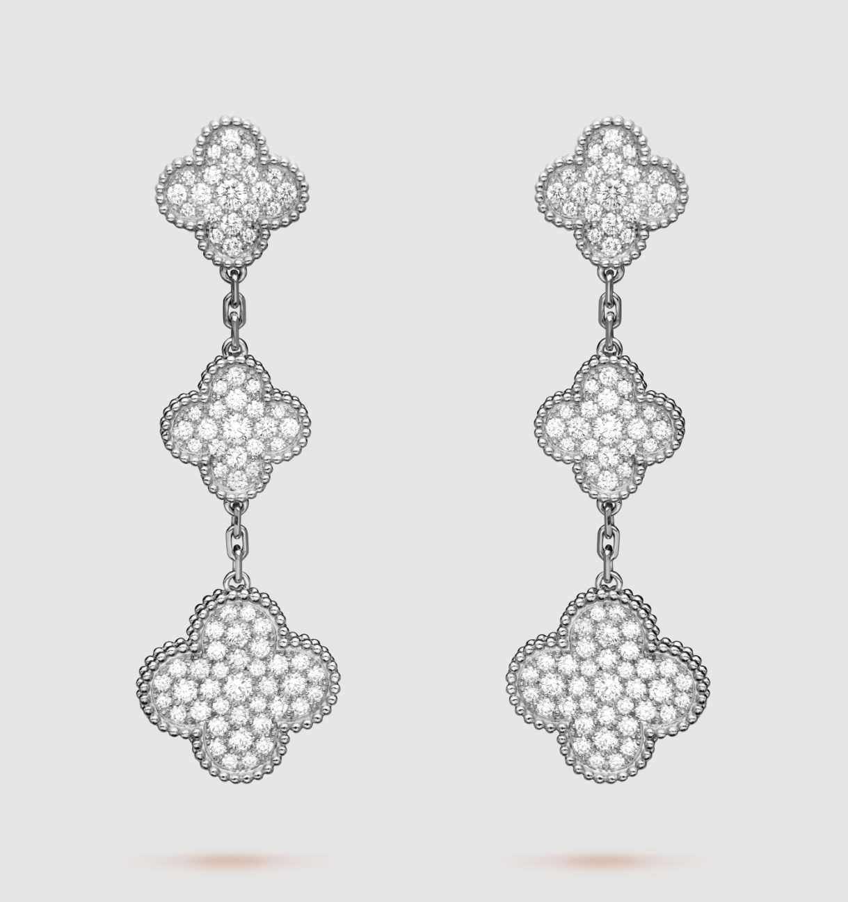 [CiCi]CLOVER 3 MOTIF DIAMOND SILVER DROP EARRINGS