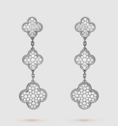 [CiCi]CLOVER 3 MOTIF DIAMOND SILVER DROP EARRINGS