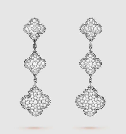 [CiCi]CLOVER 3 MOTIF DIAMOND SILVER DROP EARRINGS