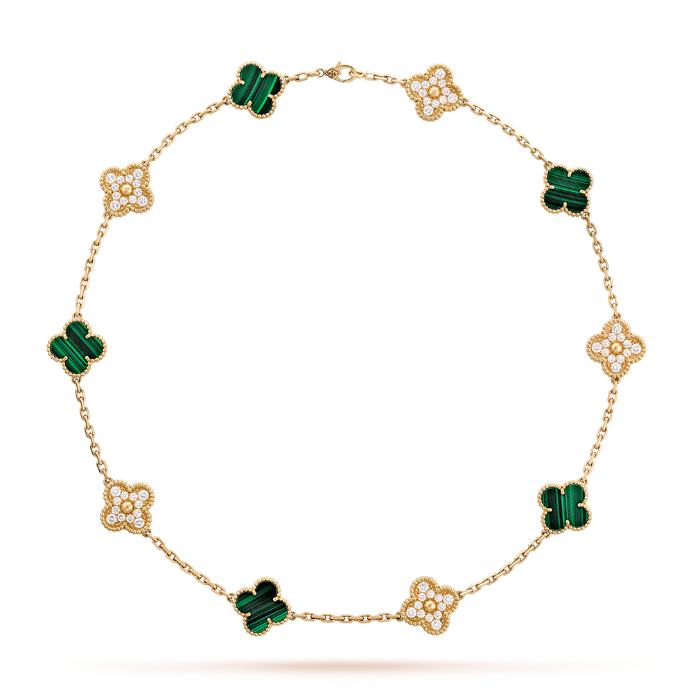 [CiCi]CLOVER 10 MOTIFS MALACHITE DIAMOND NECKLACE