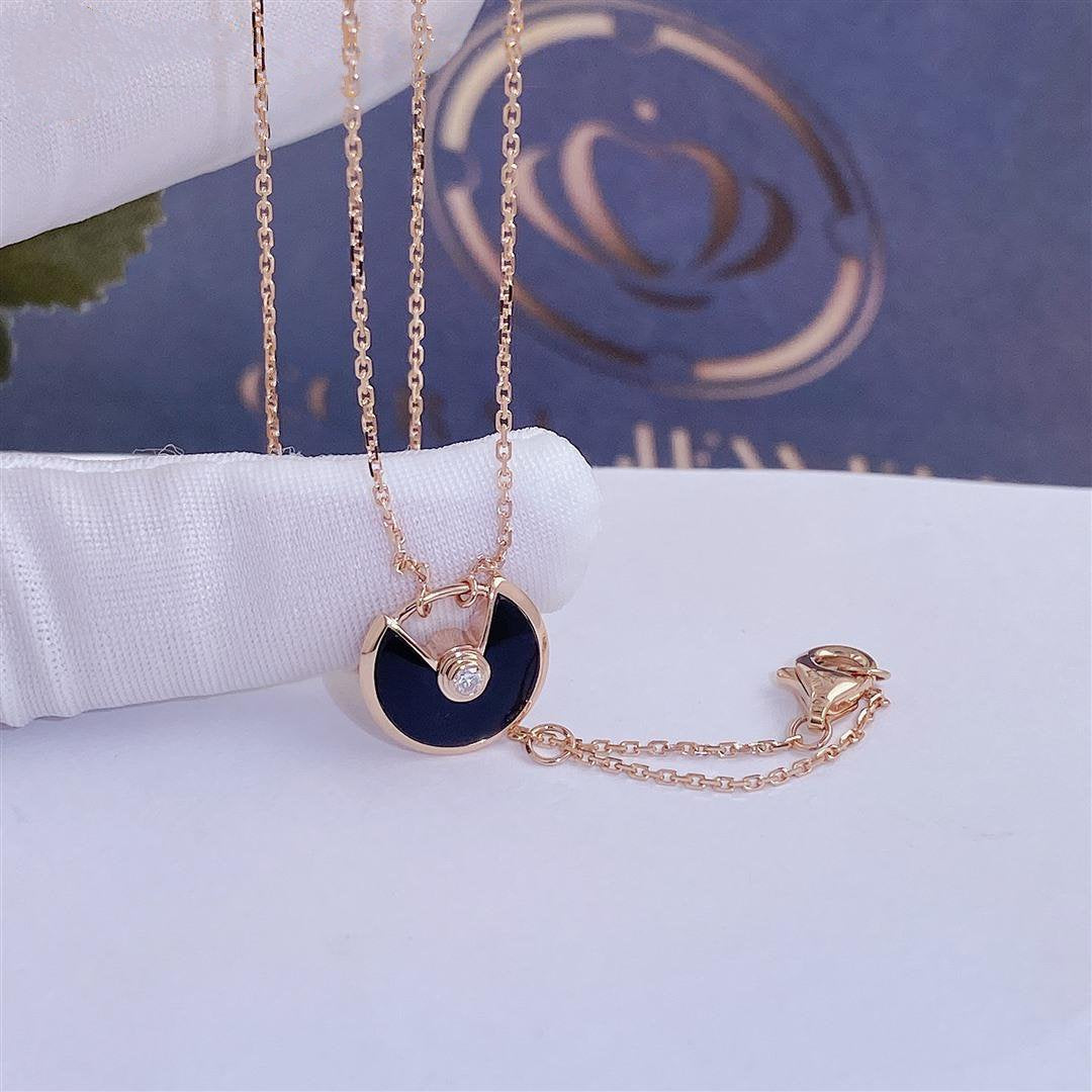 [CiCi]AMULETTE ROSE GOLD ONYX NECKLACE