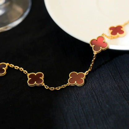 [CiCi] CLOVER 5 MOTIF RED CORNELIAN BRACELET COLLECTION