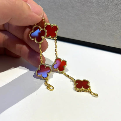 [CiCi] CLOVER 5 MOTIF RED CORNELIAN BRACELET COLLECTION