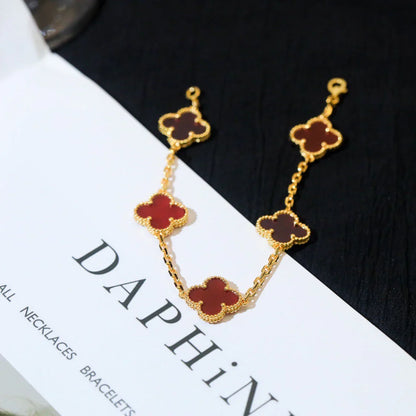 [CiCi] CLOVER 5 MOTIF RED CORNELIAN BRACELET COLLECTION