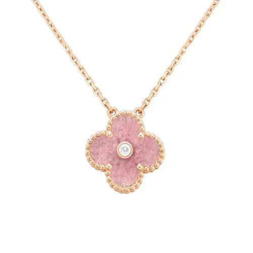[CiCi]CLOVER 15MM DIAMOND RHODONITE NECKLACE