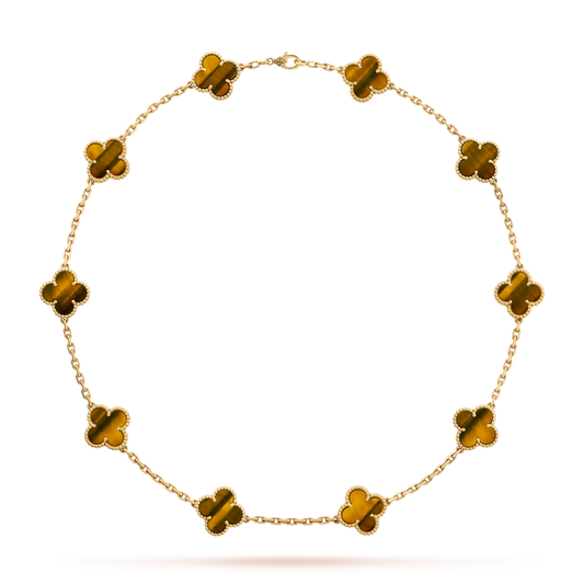 [CiCi]CLOVER 10 MOTIFS TIGER EYE NECKLACE