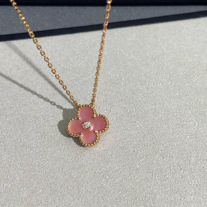 [CiCi]CLOVER 15MM DIAMOND PINK MOP NECKLACE