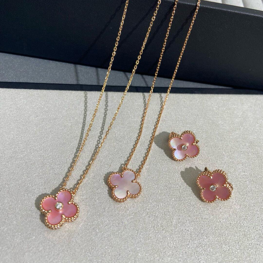 [CiCi]CLOVER 15MM DIAMOND PINK MOP NECKLACE