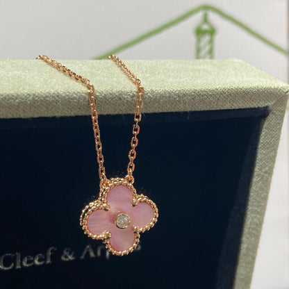 [CiCi]CLOVER 15MM DIAMOND PINK MOP NECKLACE