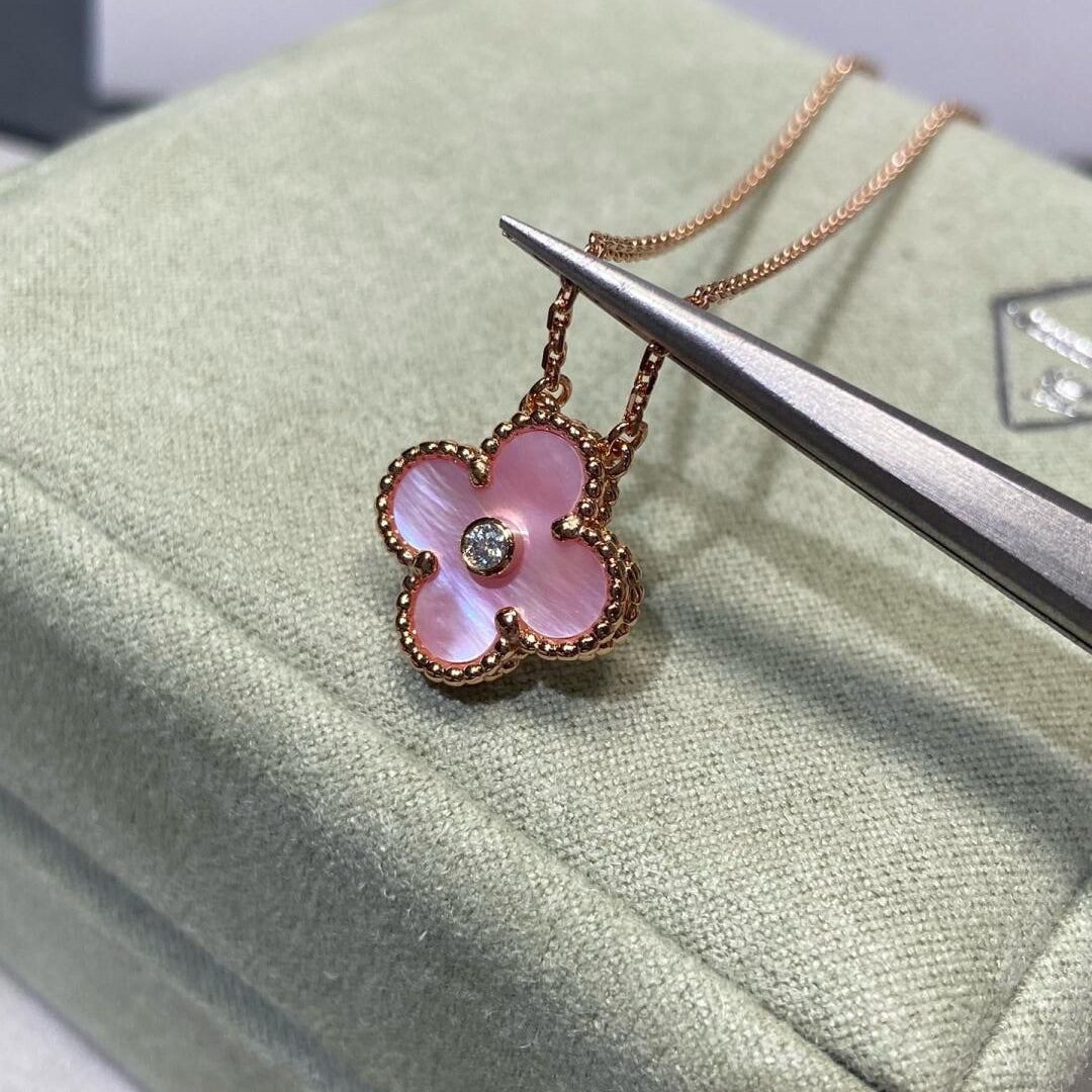 [CiCi]CLOVER 15MM DIAMOND PINK MOP NECKLACE