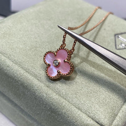 [CiCi]CLOVER 15MM DIAMOND PINK MOP NECKLACE
