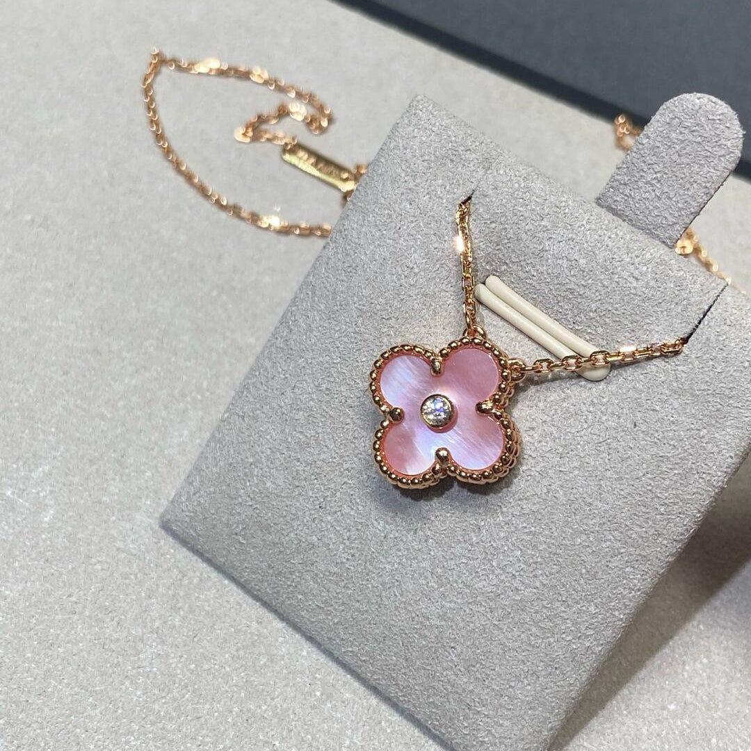 [CiCi]CLOVER 15MM DIAMOND PINK MOP NECKLACE