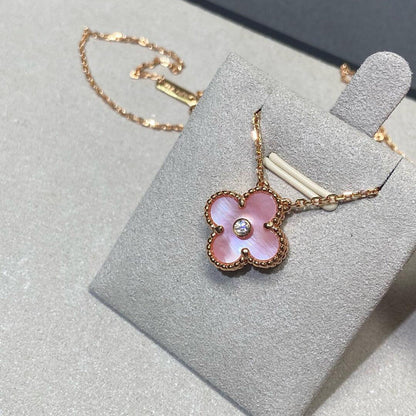 [CiCi]CLOVER 15MM DIAMOND PINK MOP NECKLACE