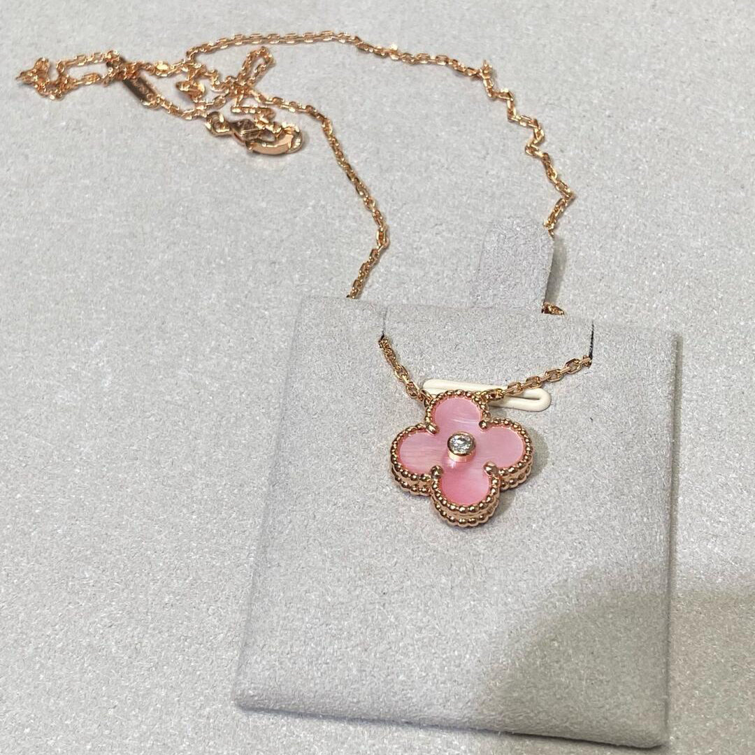 [CiCi]CLOVER 15MM DIAMOND PINK MOP NECKLACE