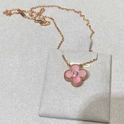[CiCi]CLOVER 15MM DIAMOND PINK MOP NECKLACE