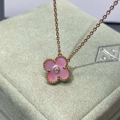 [CiCi]CLOVER 15MM DIAMOND PINK MOP NECKLACE