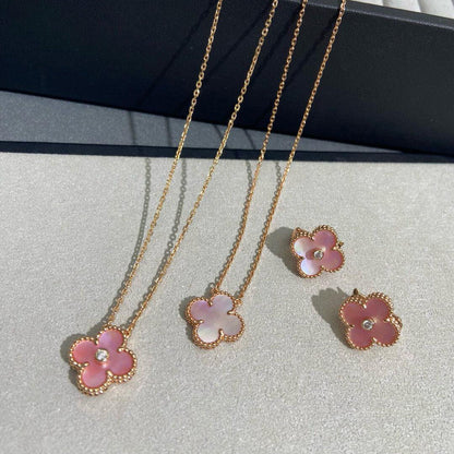 [CiCi]CLOVER MEDIUM 1 DIAMOND PINK EARRINGS