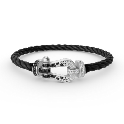 [CiCi]FORCE LARGE HORSESHOE BLACK WHITE DIAMOND BRACELET SILVER