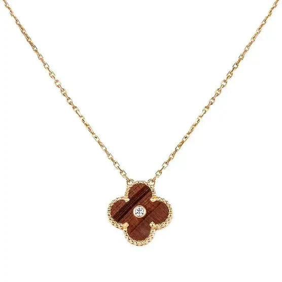 [CiCi]CLOVER 15MM DIAMANT UND GELBER TIGERAUGE ACHAT Halskette