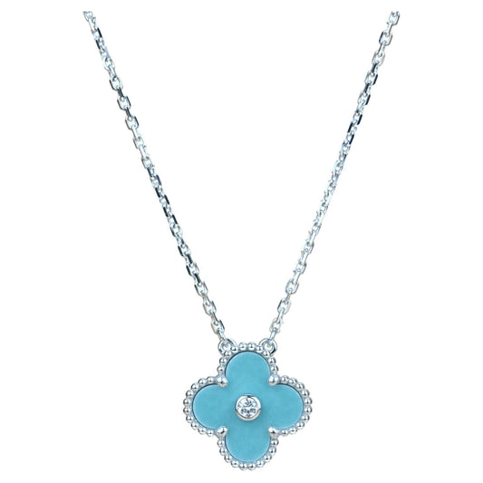 [CiCi]CLOVER 15MM DIAMOND SVRES PORCELAIN  NECKLACE SILVER