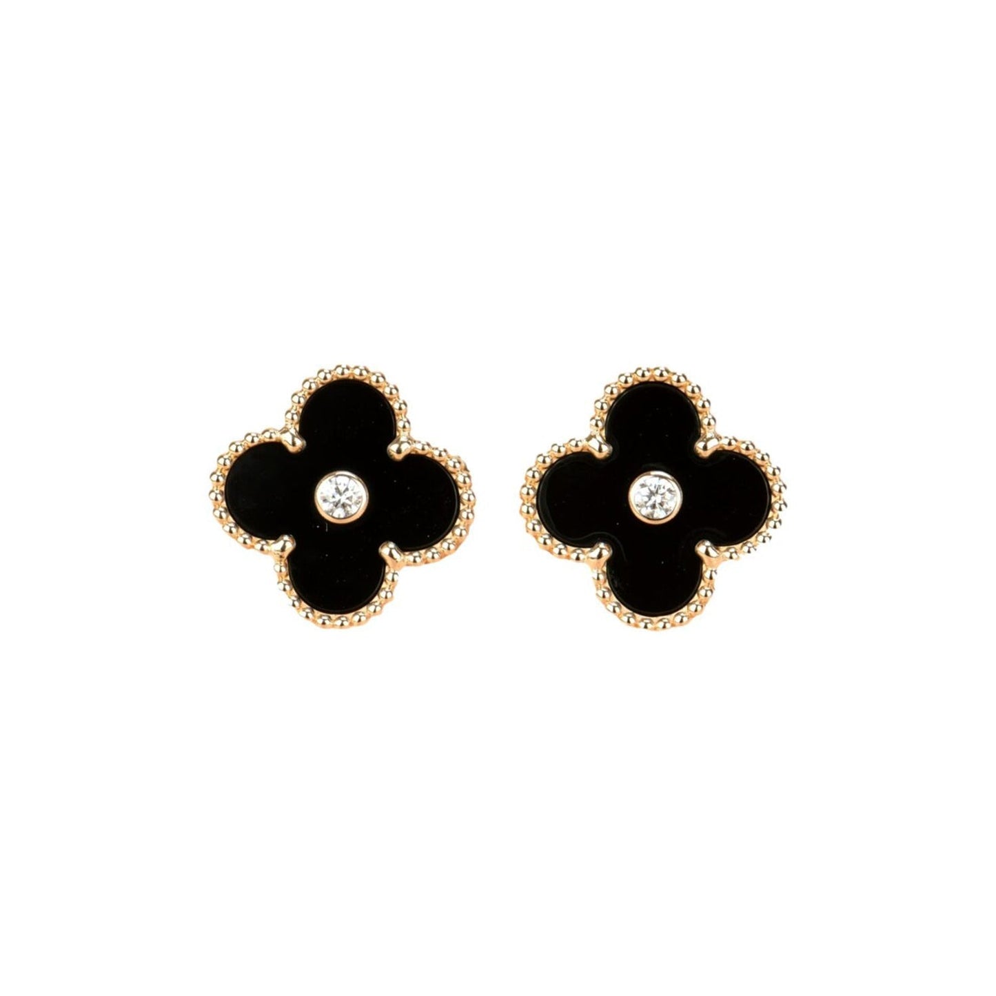 [CiCi]CLOVER MEDIUM 1 MOTIFS ONYX DIAMOND EARRINGS