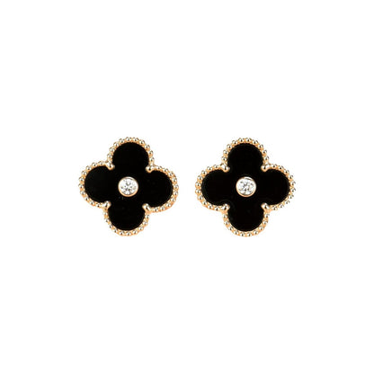 [CiCi]CLOVER MEDIUM 1 MOTIFS ONYX DIAMOND EARRINGS