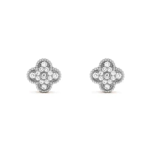 [CiCi]CLOVER 1 MOTIFS DIAMOND STUD EARRINGS SILVER