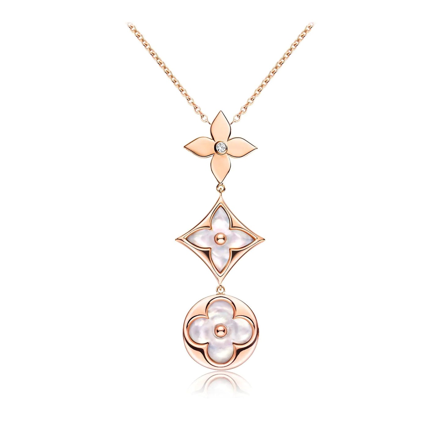 [CiCi]COLOR BLOSSOM LARIAT NECKLACE PINK GOLD WHITE MOTHER PEARL AND DIAMOND