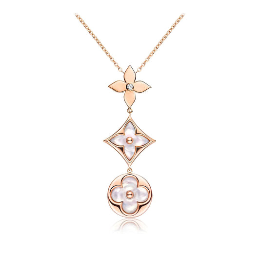 [CiCi]COLOR BLOSSOM LARIAT NECKLACE PINK GOLD WHITE MOTHER PEARL AND DIAMOND