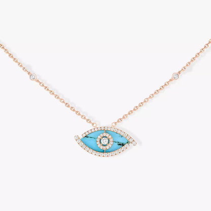 [CiCi]Lucky Eye Diamond Necklace in Rose Gold and Turquoise