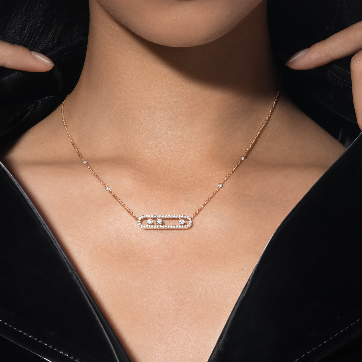 [CiCi] Move Pave_ Rose Gold Diamond Necklace