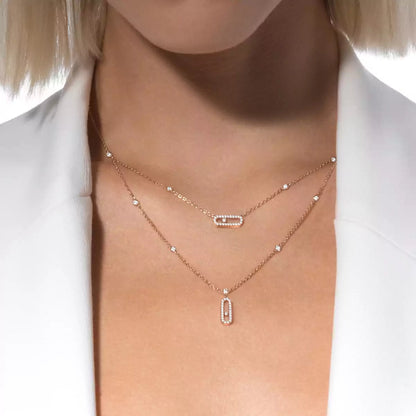 [CiCi]2 Rows Rose Gold Diamond Pave_ Necklace Move Uno